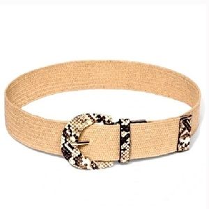A New Day Woven Natural Waist Belt Snakeskin Buckle Medium
